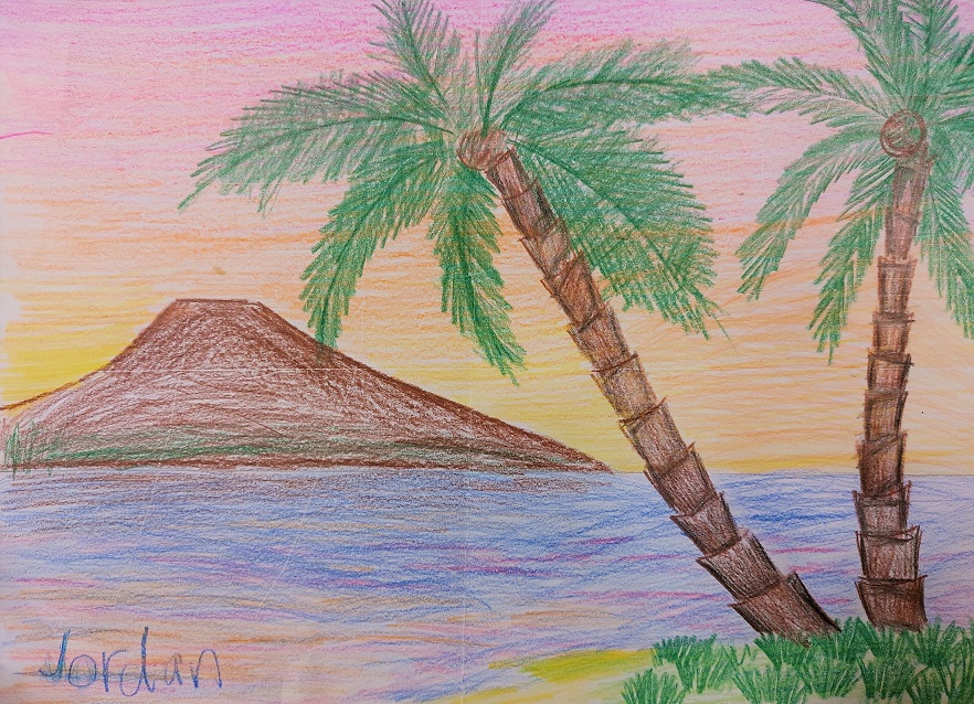 Sunset island with palm trees